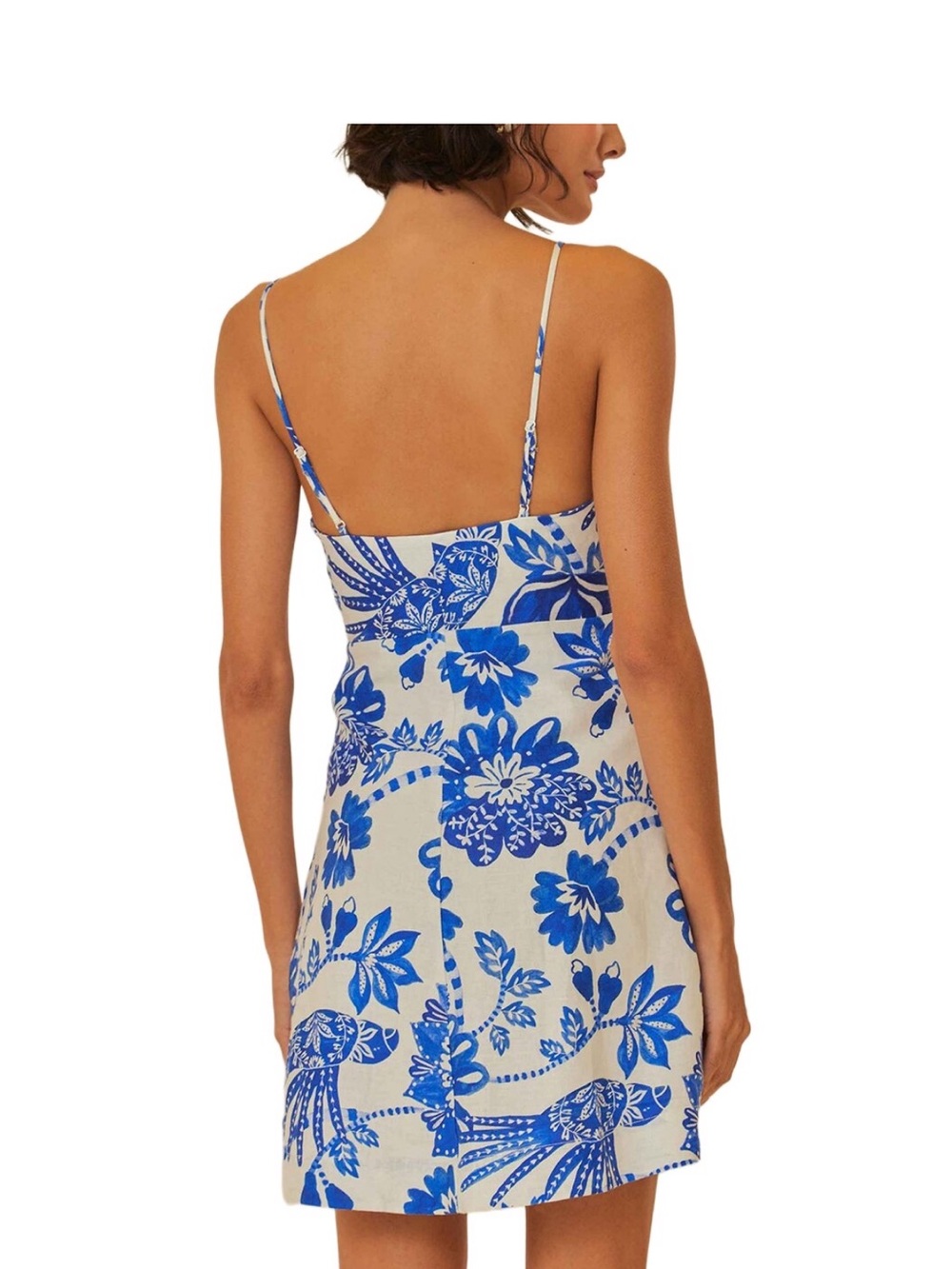 Farm Rio NWT Blue and White Floral Spaghetti Strap Mini Dress - Picture 2 of 7